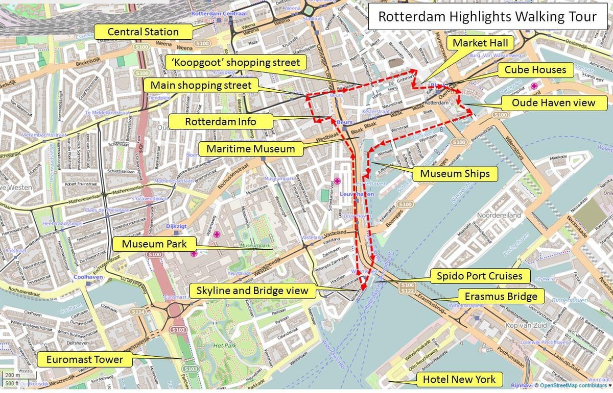 Kort af Rotterdam gönguferð 
