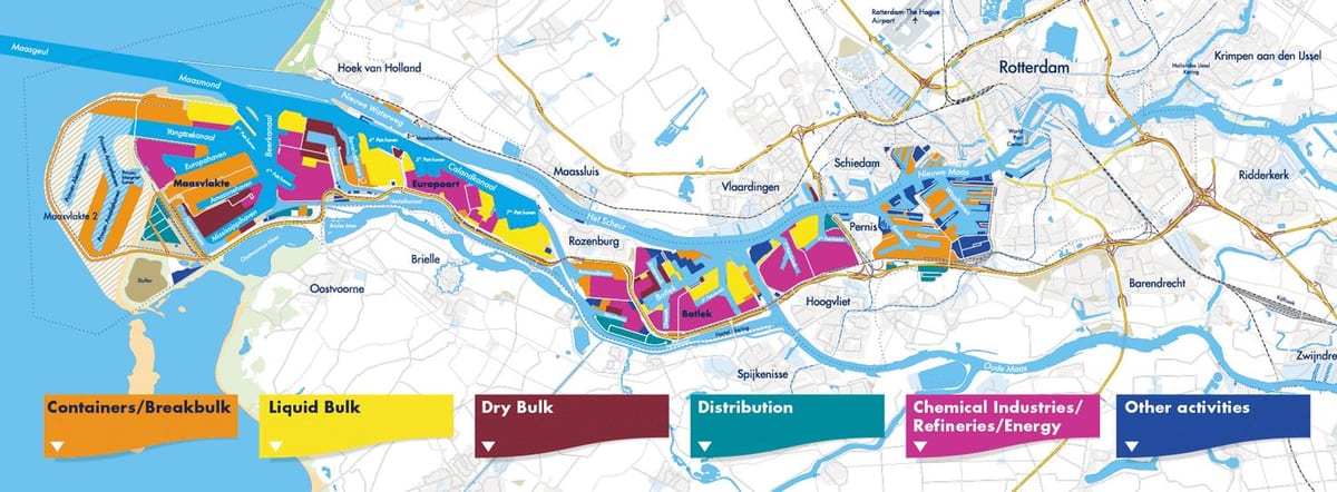 Kort af Rotterdam höfn 