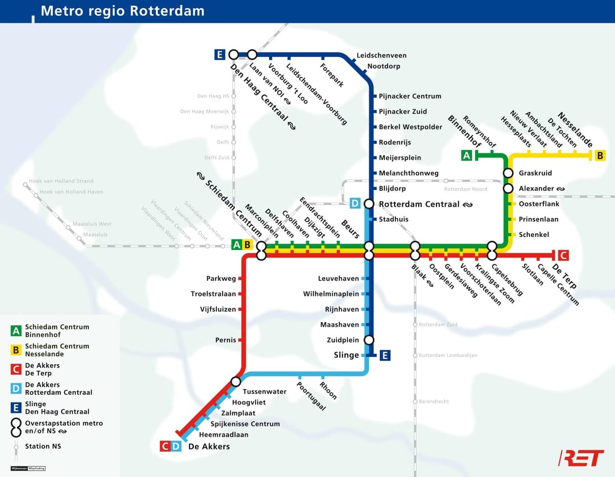 Rotterdam neðanjarðarlestinni kort