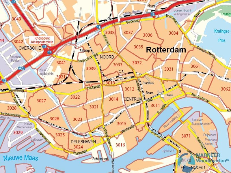 Kort af Rotterdam póstnúmer 