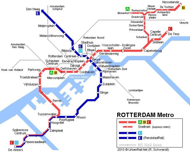 árið Rotterdam sporvagn kort